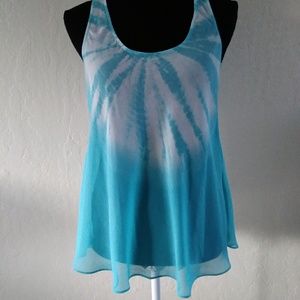 Guess sheer baby blue&white tie dye tank